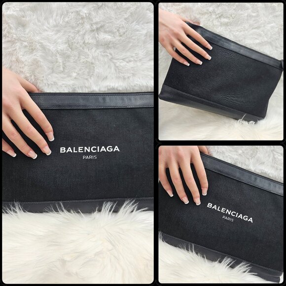 Balenciaga Black Canvas and Leather Medium Pouch - Picture 4 of 17